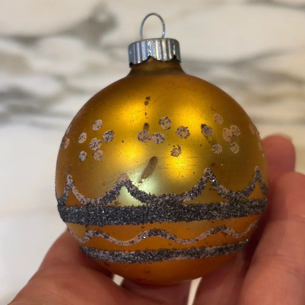 Shiny Brite Vintage Mica Glitter Stencil Glass Christmas Ornaments Pink Gold